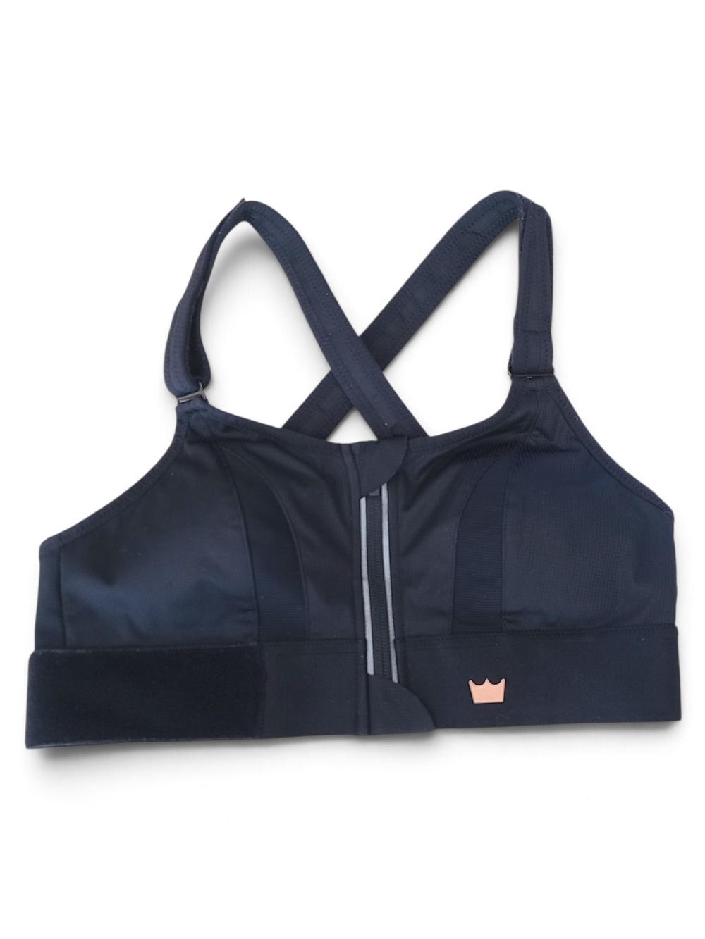 SHEFIT Black Front-Zip Crossback Support Sports Bra - size small